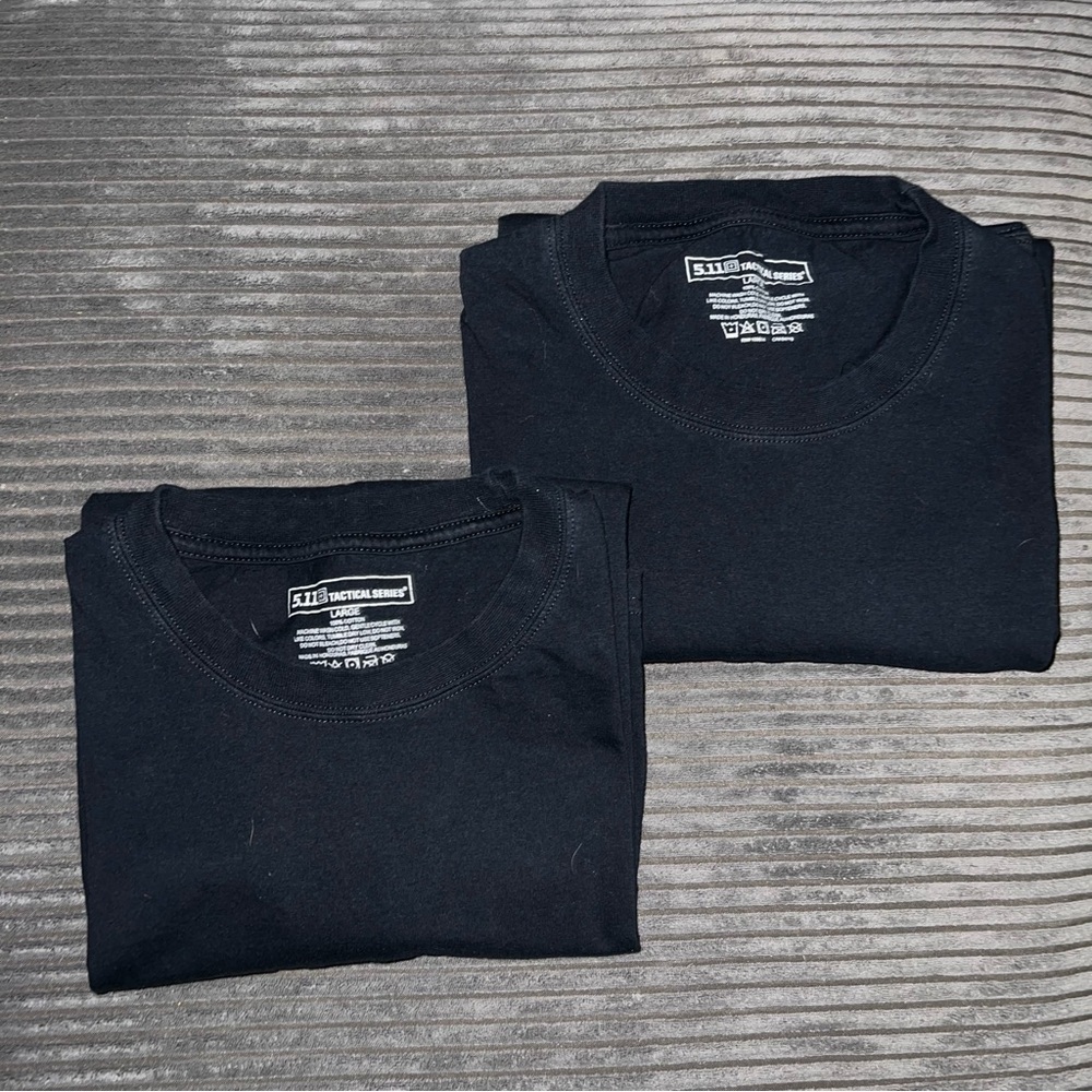 5.11 Tactical Men’s Black Crew Neck Short Sleeve T-Shirt - Size Large (Qty 2) - Picture 3 of 4